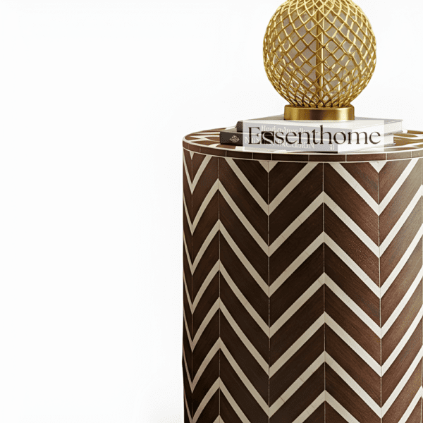 Brown & White Herringbone Bone Inlay End Table - Image 4