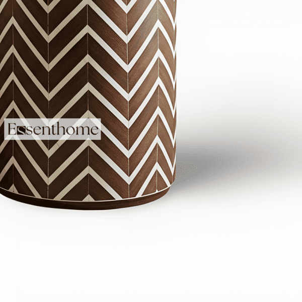 Brown & White Herringbone Bone Inlay End Table - Image 3