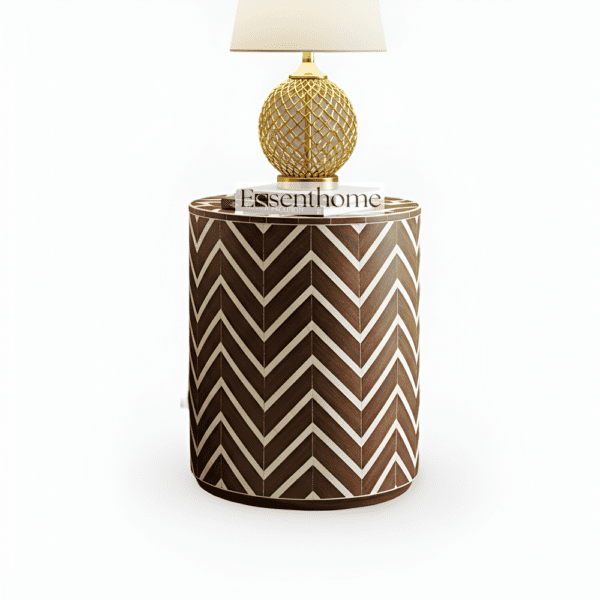Brown & White Herringbone Bone Inlay End Table - Image 2