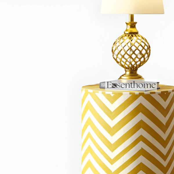 Yellow & White Chevron Bone Inlay End Table - Image 3