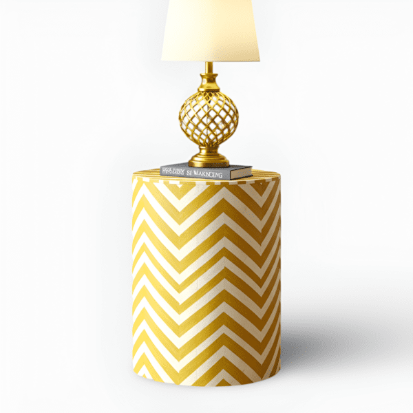 Yellow & White Chevron Bone Inlay End Table - Image 2