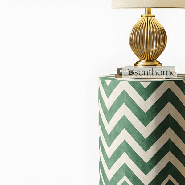 Green & White Chevron Bone Inlay End Table - Image 3