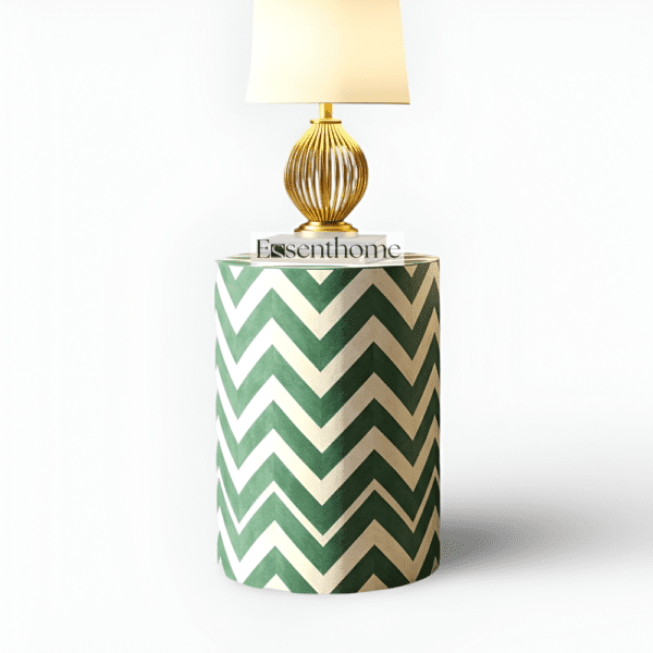 Green & White Chevron Bone Inlay End Table - Image 2
