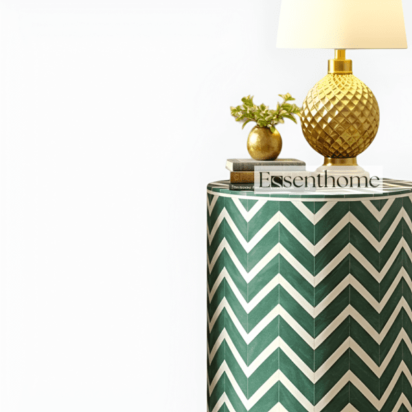 White and Green Chevron Bone Inlay End Table - Image 4
