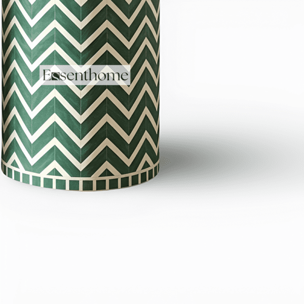 White and Green Chevron Bone Inlay End Table - Image 3