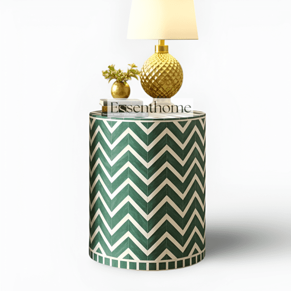 White and Green Chevron Bone Inlay End Table - Image 2
