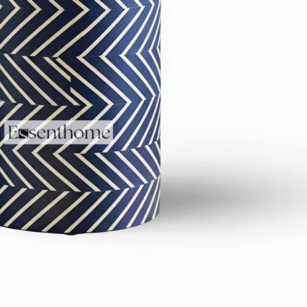 Navy Blue & White Chevron Bone Inlay End Table - Image 3