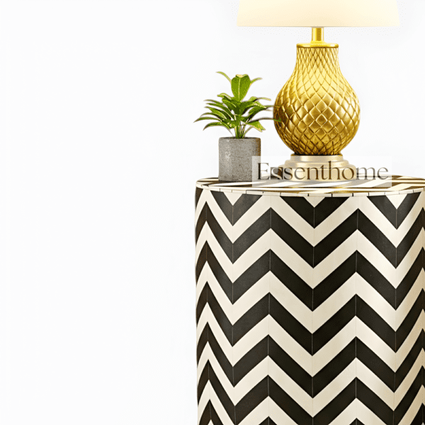 Bone Inlay End Table Black & White Chevron - Image 3