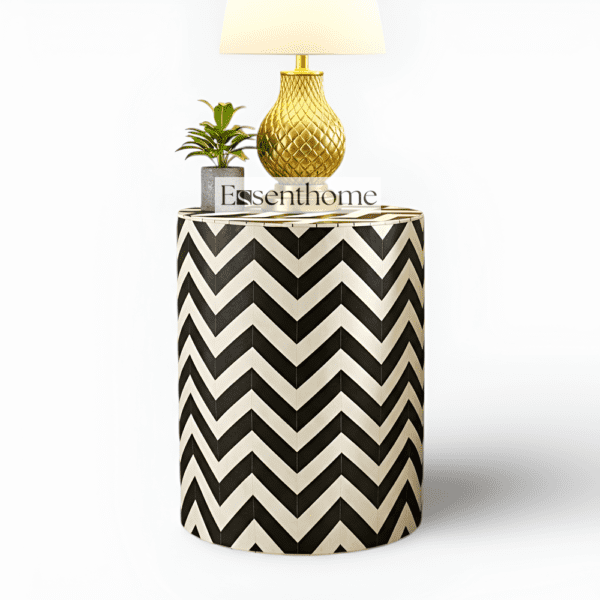 Bone Inlay End Table Black & White Chevron - Image 2