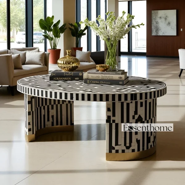 Bone Inlay Oval Coffee Table for living room