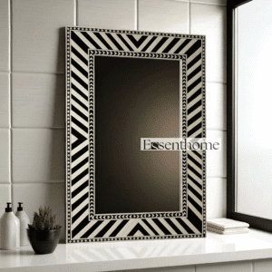 Handmade Black and Silver bone inlay mirror india - Geometric