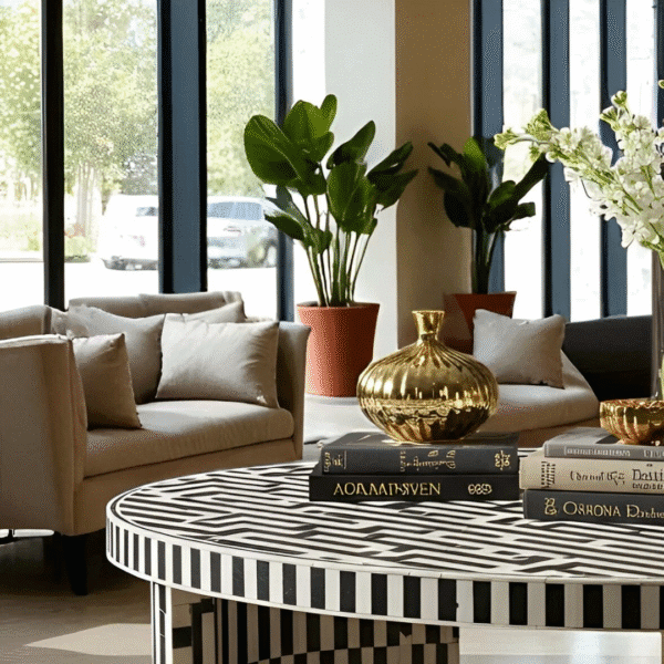 Bone Inlay Oval Coffee Table for living room - Image 2