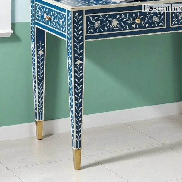 Bone inlay console table - Deep Blue & White - Image 2