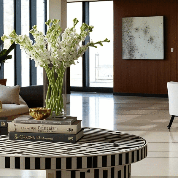 Bone Inlay Oval Coffee Table for living room - Image 4