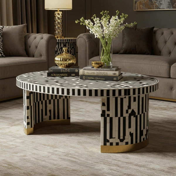 Bone Inlay Oval Coffee Table for living room - Image 5