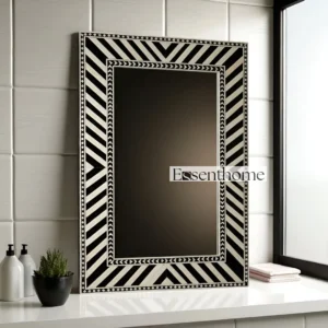 Handmade Bone Inlay Mirror – Chevron Pattern Black and White
