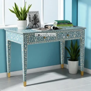 Blue Bone Inlay Console – Floral Botanical Design
