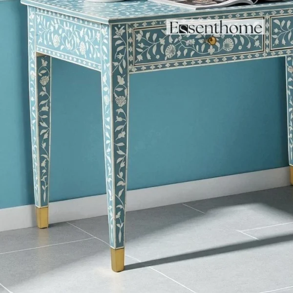 Blue Bone Inlay Console – Floral Botanical Design - Image 5