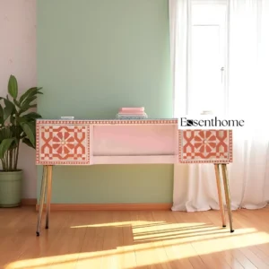 Bone Inlay Study Desk Orange Resin 2 Drawers