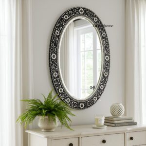 Bone Inlay Wall Mirror - Floral black