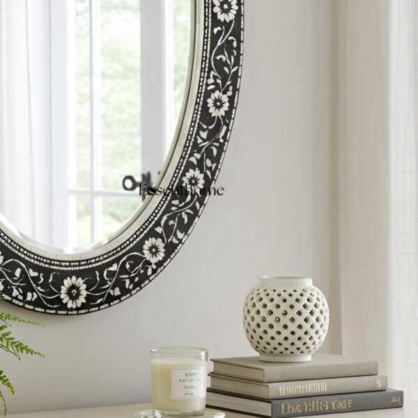 Bone Inlay Wall Mirror - Floral black - Image 2