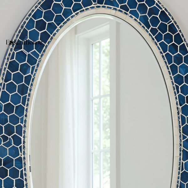 Oval Bone Inlay Mirror - Navy Blue - Image 3