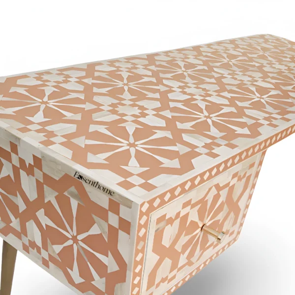 Bone Inlay Study Desk Orange Resin 2 Drawers - Image 3
