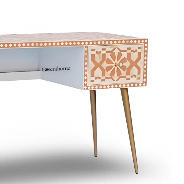Bone Inlay Study Desk Orange Resin 2 Drawers - Image 5