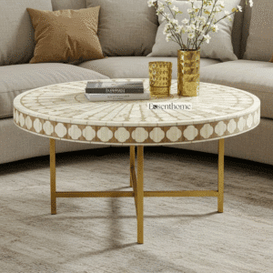 Inlay Round Coffee Table - White & Beige