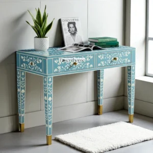 Olivia Blue Bone Inlay Console Table – Floral Design