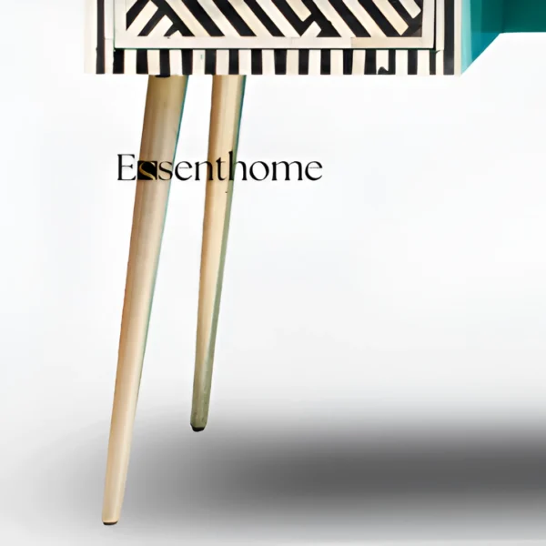 Bone Inlay Desk – Black Striped Pattern, 2 Drawers - Image 3