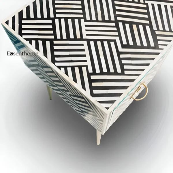 Bone Inlay Desk – Black Striped Pattern, 2 Drawers - Image 4