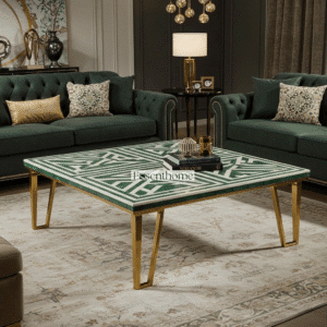 Bone inlay table - Green coffee table with brass leg