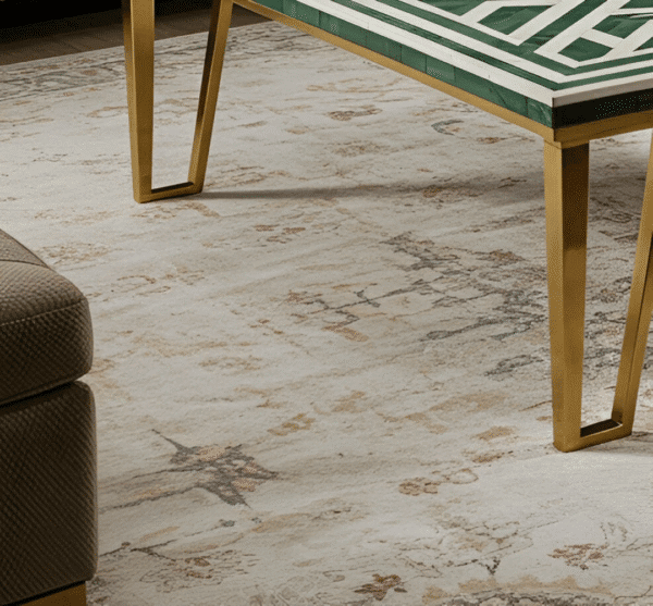 Bone inlay table - Green coffee table with brass leg - Image 4
