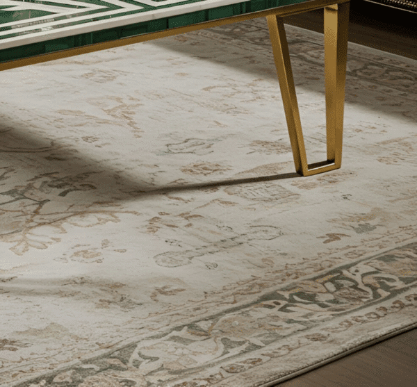 Bone inlay table - Green coffee table with brass leg - Image 5