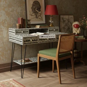 Black & White Moroccan Bone Inlay Desk