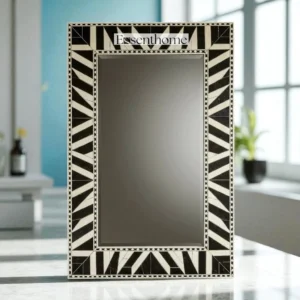 Handmade Bone Inlay Mirror Geometric Pattern – Black & White
