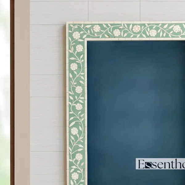 Handmade Bone Inlay Mirror for Living Room – Floral Pattern Frame - Image 2