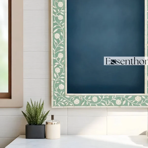 Handmade Bone Inlay Mirror for Living Room – Floral Pattern Frame - Image 3