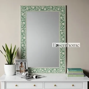 Handmade Green Bone Inlay Wall Mirror – Floral Pattern Frame