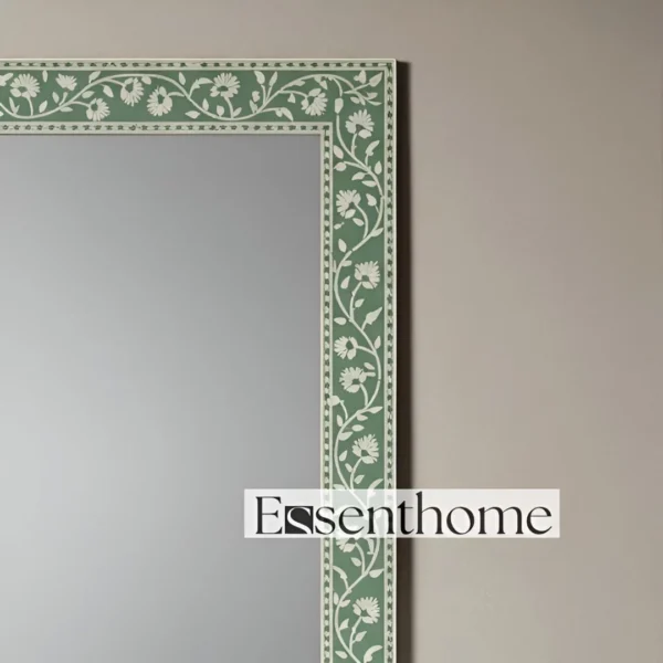 Handmade Green Bone Inlay Wall Mirror – Floral Pattern Frame - Image 4