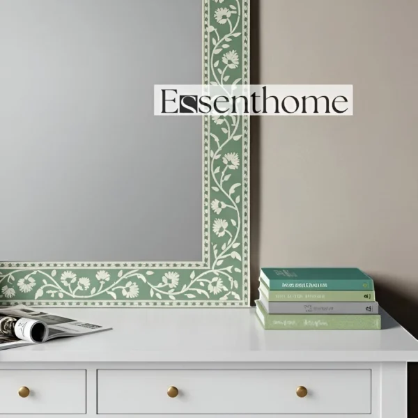 Handmade Green Bone Inlay Wall Mirror – Floral Pattern Frame - Image 5