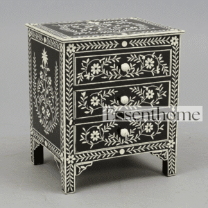 Black bone inlay bedside table - Floral Pattern
