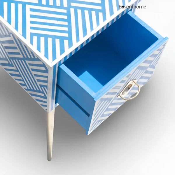 Blue Bone Inlay Desk – Optical Pattern with Brass Legs - Image 4