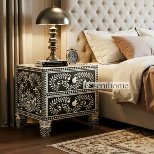 Floral bone inlay nightstand - Handmade