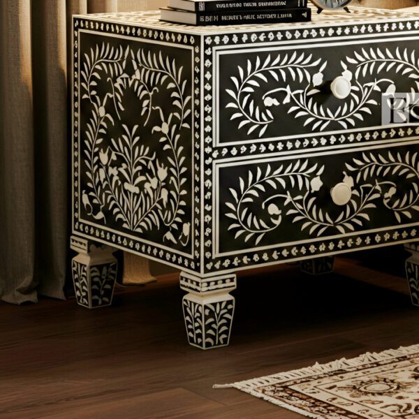 Floral bone inlay nightstand - Handmade - Image 3