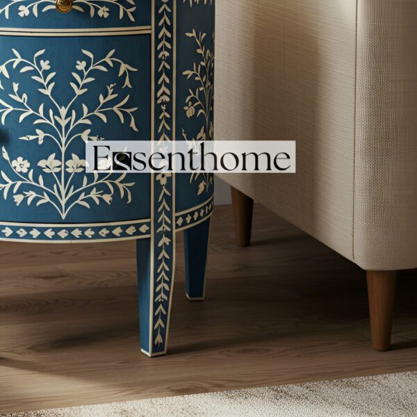 Handmade Bone Inlay Nightstand - Blue - Image 5
