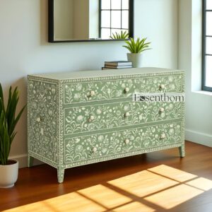 Green Bone Inlay Dresser Floral 6 Drawer Chest