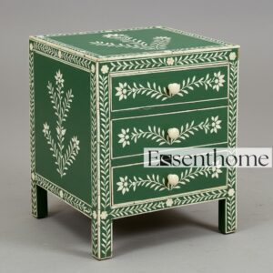 Handmade Green bone nightstand for bedroom - Floral Pattern