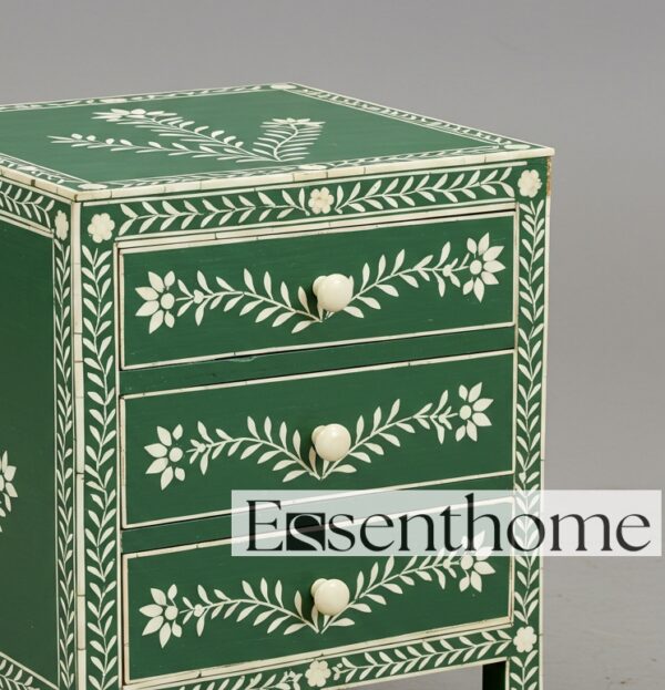Handmade Green bone nightstand for bedroom - Floral Pattern - Image 3